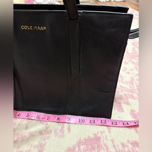Cole Haan Black Leather Structured Tote Handbag - Picture 14 of 16
